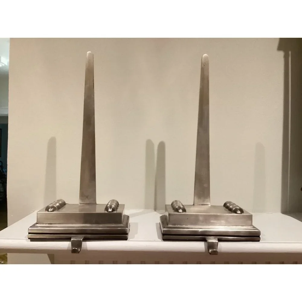 Pair of RESTORATION HARDWARE Christmas Stocking Holders Silver